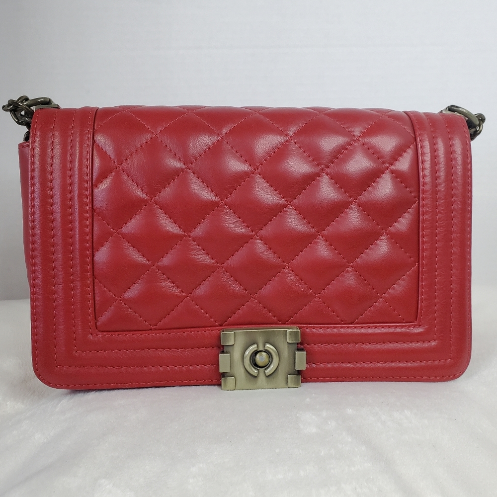 Red Quilted Leather Shoulder Bag